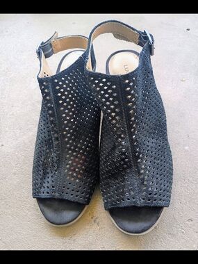 Lucky Brand Black Perforated Open-Toe Slingback Booties